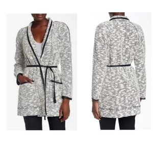 Rebecca Taylor Faux Leather Trimmed Tweed Longline Coat Blazer Size 2